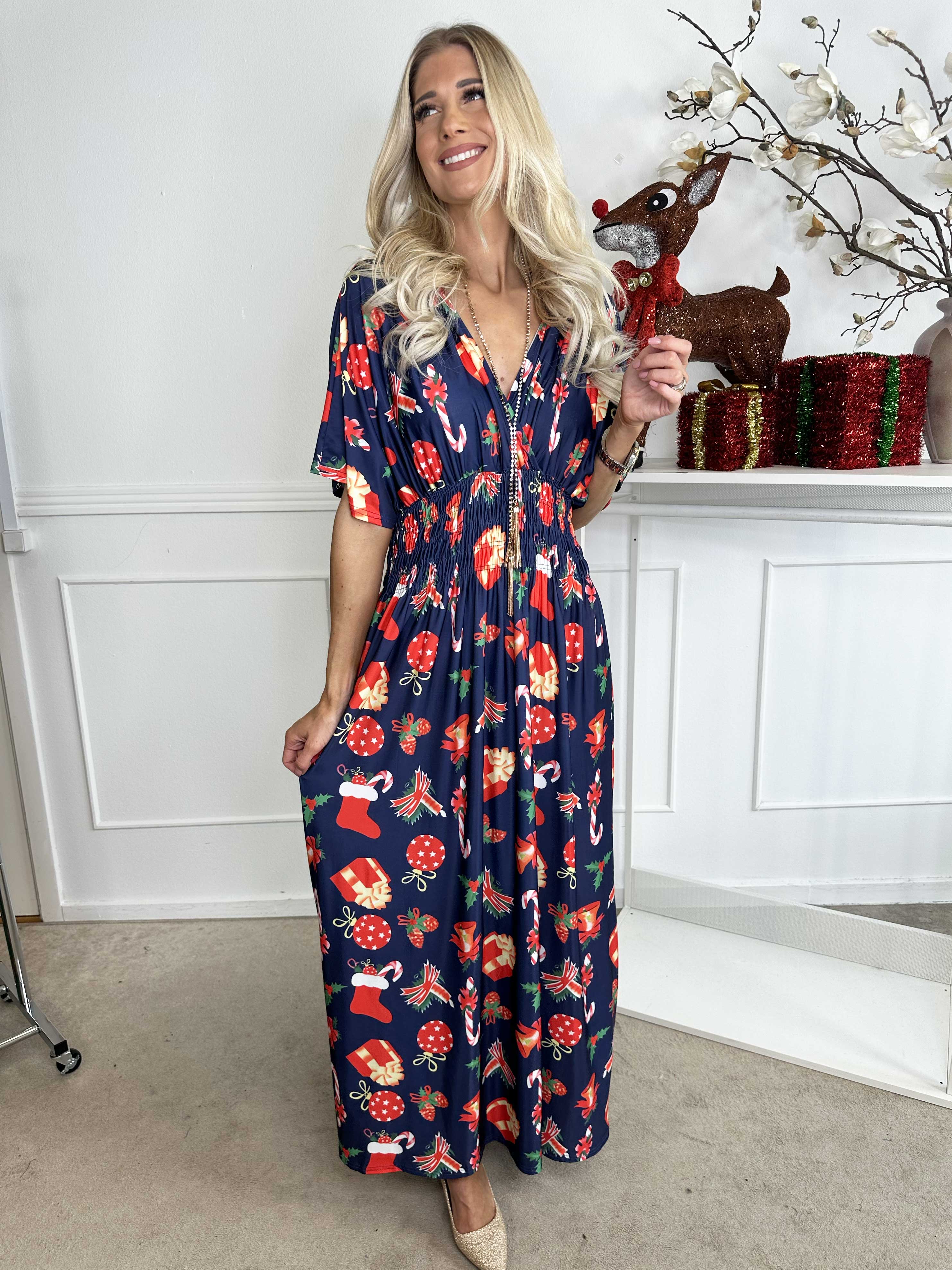 Pams Holiday - Lang elastisk kjole med julemotiver